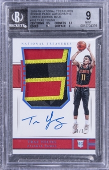 2018-19 National Treasures Rookie Patch Autographs "Limited Edition" #103 Trae Young Signed Rookie Card (#3/3) - BGS MINT 9/BGS 10